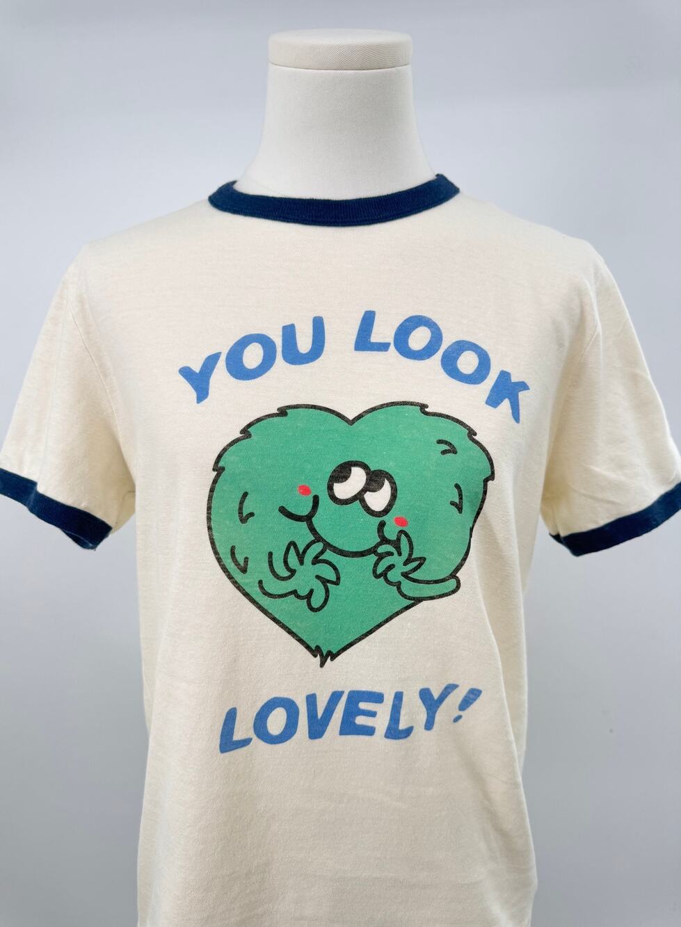 RE/DONE Vintage Ringer T-shirt Cream Graphic Tee You Look Lovely Heart Top S